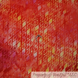 BonEful Fabric FQ Cotton Quilt Red Pink Orange Yellow Tone BATIK Pattern Print S - Picture 1 of 14