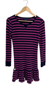 Ralph Lauren Girl's Long Sleeve Navy Blue And Pink Striped Dress Size L (12-14) - Picture 1 of 13