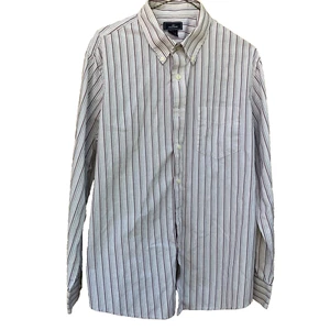 Dockers Men’s Dress Shirt Large 16/16.5 Classic gray brown stripe long sleeve - Picture 1 of 5