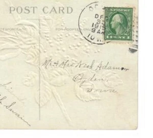 RARE GREEN GEORGE WASHINGTON 1 CENT POSTAGE STAMPO 1915 POST CARD NEW YEARS - Imagen 1 de 3