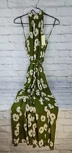 Jumpsuit Monteau Los Angeles Gr. M grün Blumen Gürtel weites Bein Neu mit Etikett hinten offen - Bild 1 von 15