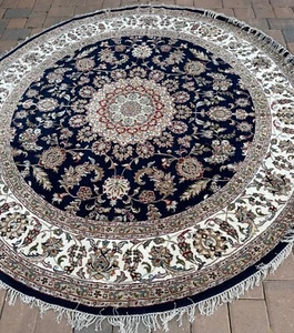 New Fine Quality 8' Round Blue Floral Oriental Rug Handmade in India - Picture 1 of 23