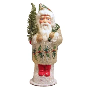 Schaller Ice Gold Santa with Holly German Christmas Paper Mache Candy Container - Picture 1 of 2
