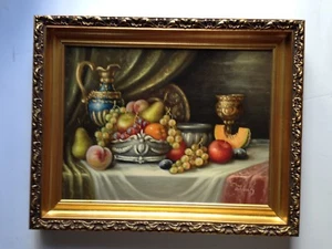 Vintage Künstler signiert Original Ölgemälde NATURMORT STILLLEBEN / Obst NEUWERTIG - Bild 1 von 10