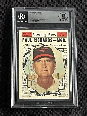 PAUL RICHARDS 1961 TOPPS ALL STAR SIGNED AUTOGRAPHED CARD BECKETT BAS AUTHENTIC - Image 1 of 2