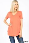 Womens Loose Fit Short Sleeve T-Shirt V-Neck Casual Basic Tunic Top Long Blouse