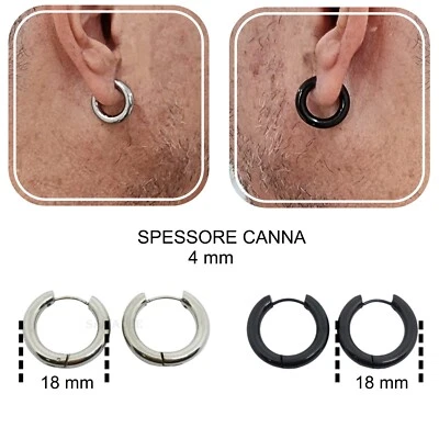 Orecchini da uomo a cerchio in acciaio inox argento cerchietti donna doppi nero - Immagine 1 di 4