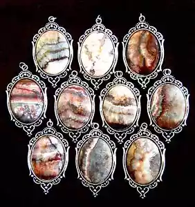 GROSSHANDEL OVAL CRAZY LACE ACHAT EDELSTEIN ANHÄNGER * HALSKETTE KETTE VERFÜGBAR #M1 - Bild 1 von 21