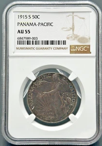1915 S Panama-Pacific Commemorative 90% Silver Half Dollar NGC AU 55 - Picture 1 of 5