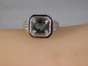 2,16 quilates Anillo de turmalina verde ovalado corte rosa estilo plata esterlina década de 1920 - Imagen 1 de 8