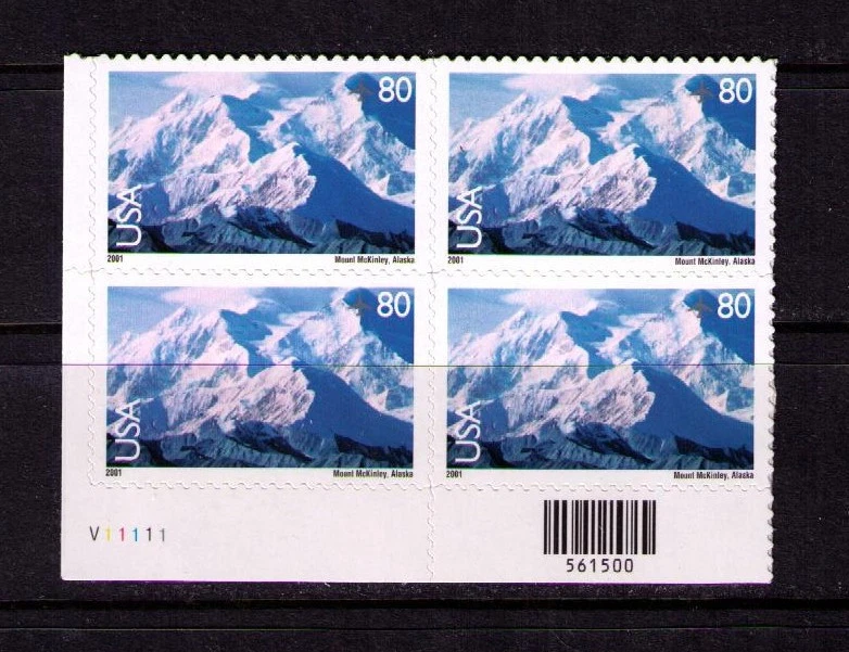 US USA Sc# C137 MNH FVF PLATE# BLOCK Mount McKinley Alaska Snow - Image 1 of 1