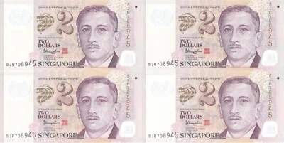 Singapore set of 4 p46f Two Dollars (2 Diamonds) w/ Identical Serial Numbers UNC - Image 1 of 4