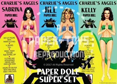 CUSTOM VINTAGE REPRINT - CHARLIE'S ANGELS PAPER DOLLS SUPER SET - NOW 11" X 17"