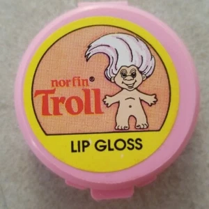 Vintage 1992 Norfin Troll Lip Gloss Pink Plastic Compact - Picture 1 of 4