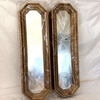 Par de espejos de pared estilo Syroco Homco Hollywood Regency dorado 5 x 17-1/2 de colección Foto 1 de 4