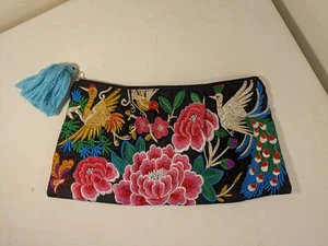 Clutch Tasche Handtasche schwarz und geblümt mexikanische Volkskunst Stil - Bild 1 von 4