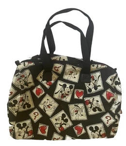Vtg Disney Mickey Mouse And Pluto Faces Canvas Zip Top Tote Bag 18x13 - Picture 1 of 7