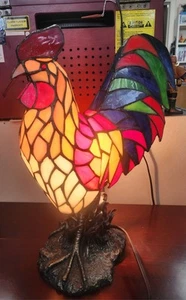 Tiffany Style Rooster Bird Desk Lamp Stained Glass Bedside Nightstand Light - Picture 1 of 22
