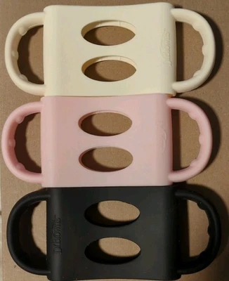 Manijas de biberón de silicona de cuello ancho fáciles de limpiar - 4 m+, rosa claro, crudo, negro Foto 1 de 3