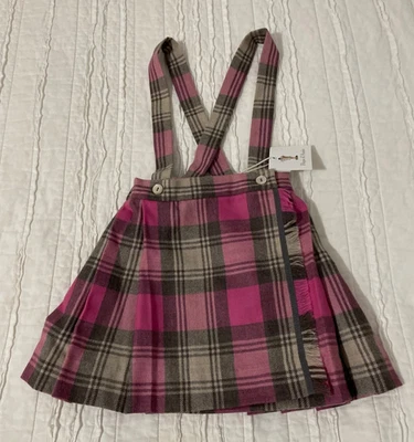 4T NWT Papo d'Anjo wool plaid PINK Kilt jumper Size 4 year girls skirt suspender - Image 1 of 4