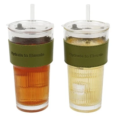 Vasos de 20 OZ tazas de vidrio con tapas y pajitas paquete de 2 para agua café helado té Foto 1 de 4