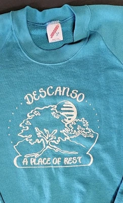 Suéter Vintage Años 80 Descanso CA Desert Jerzees EE. UU. Mujer L Turquesa Foto 1 de 4