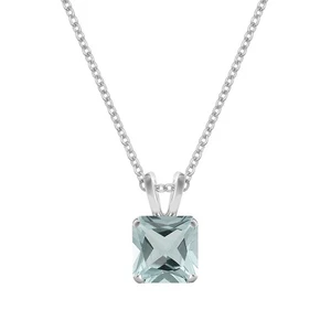 Natürlicher 0,91 ctw Princess Cut Aquamarin Solitär 14k Weißgold plattiert Anhänger - Bild 1 von 4