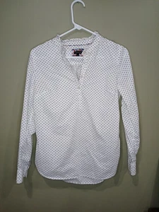 Talbots Extra Small White 5 Button Black Polka Dots Shirt Long Sleeve Ruffled Ne - Picture 1 of 11