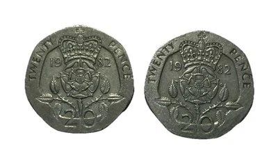 Rare 1982 UK Queen Elizabeth II 20 Pence Coin Circulated Coins (2)D. G. REG.F.D. - Image 1 of 2