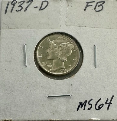 1937 Mercury Dime – NGC MS64 Full Bands – 90% Silver – From Broken Holder - Image 1 of 4