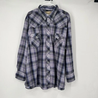 Camisa Wrangler Para Hombres 3XL Perla A Presión A Cuadros Western Wear Rodeo Rancho Púrpura Gris Foto 1 de 4