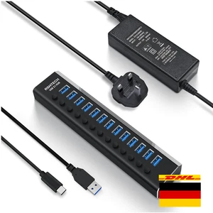 13-Port USB 3.2 Hub mit Netzteil | Typ-C & A-Kabel | Aluminium Design - Bild 1 von 8