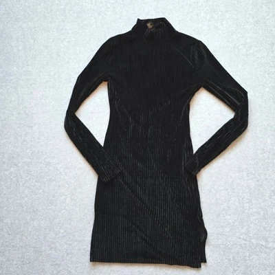 Forever 21 Black Ribbed Velvet Mock Neck Mini Dress Long Sleeve Holiday dress - Image 1 of 4