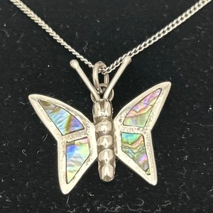 "Colgante y collar MARIPOSA .925 abulón y plata de ley 16"" Taxco México CBL" - Imagen 1 de 7
