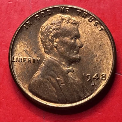 1948-D Lincoln Wheat Cent Penny GEM RD BU From an Original Bank Roll - Image 1 of 4
