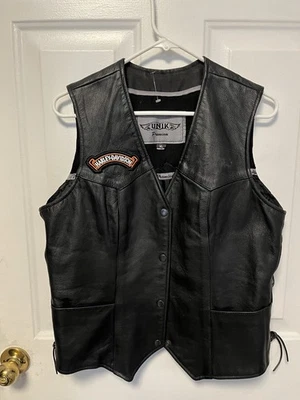 Chaleco de moto de cuero premium Unik para mujer XL cordones trenzados forrados a presión ver des Foto 1 de 4