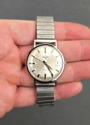 Reloj Vintage *RARO* VULCAIN 17 JOYAS INCABLOC Cuerda Mecánica Delgada Fecha ¡LEER! Foto 1 de 4