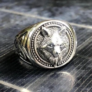 Anillo hecho a mano de plata de ley 925 Fenrir dios lobo vikingo mitología nórdica - Imagen 1 de 6