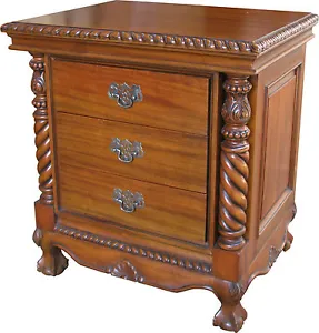 Solid Mahogany Chippendale Bedside Table Cabinet With Three Drawers NEW BS031 - Picture 1 of 4