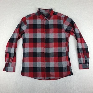 Eddie Bauer Flannel Shirt Mens TL Large Tall Black Red Buffalo Plaid Dress - Picture 1 of 10