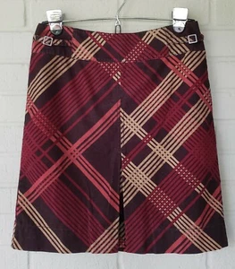 Ann Taylor Loft Corduroy A Line Skirt Brown Maroon Tan Bias Cut Plaid Lined 0 - Picture 1 of 4