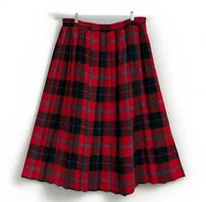 Women’s Pleated Wool Blend Red Green Black Tartan Plaid Skirt Size 12 - Picture 1 of 12