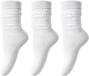 3 Pairs Casual Tube Socks Cotton Knee High Socks for Women Solid Knit Knee - Picture 1 of 12