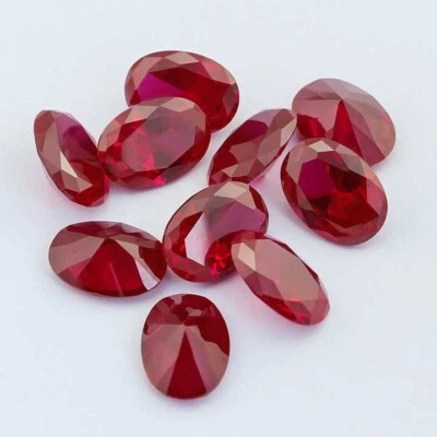 Synthetic Oval Red Ruby Gemstone Faceted Lab Created Loose Gemstone 3x4 to8x10mm - Image 1 of 4