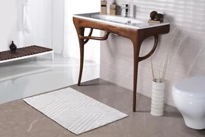 100% Turkish Cotton Bathroom Rug 24x38, Shique Bold Beige - Picture 1 of 4
