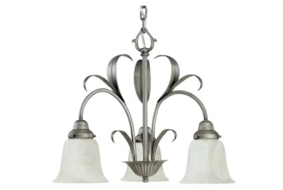 Progress Lighting P4574-44 Oxford Silver Chandelier Etched Alabaster Glass - Image 1 of 3