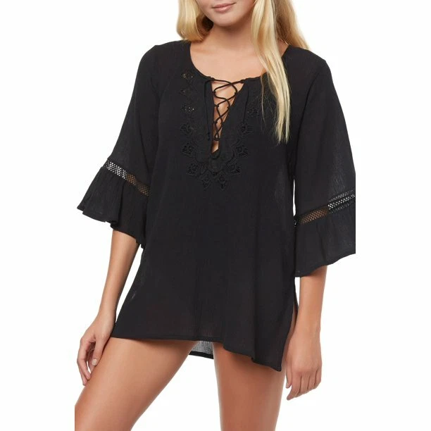 Raviya Black Plus Size Smocked Swimsuit Cover Up Dress OX
