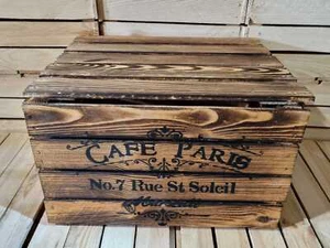 CAFE PARIS RUSTIC VINTAGE WOODEN APPLE  BOXES CRATES  - FOR MAN CAVE / SHE SHED - Picture 1 of 44