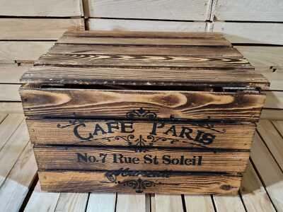CAFE PARIS RUSTIC VINTAGE WOODEN APPLE  BOXES CRATES  - FOR MAN CAVE / SHE SHED - Image 1 of 4