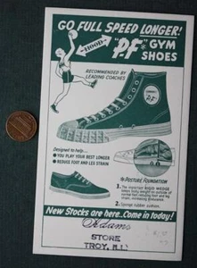 1950-60s Era Troy Illinois P.F. Flyers high top canvas basketball shoes blotter- - Picture 1 of 1